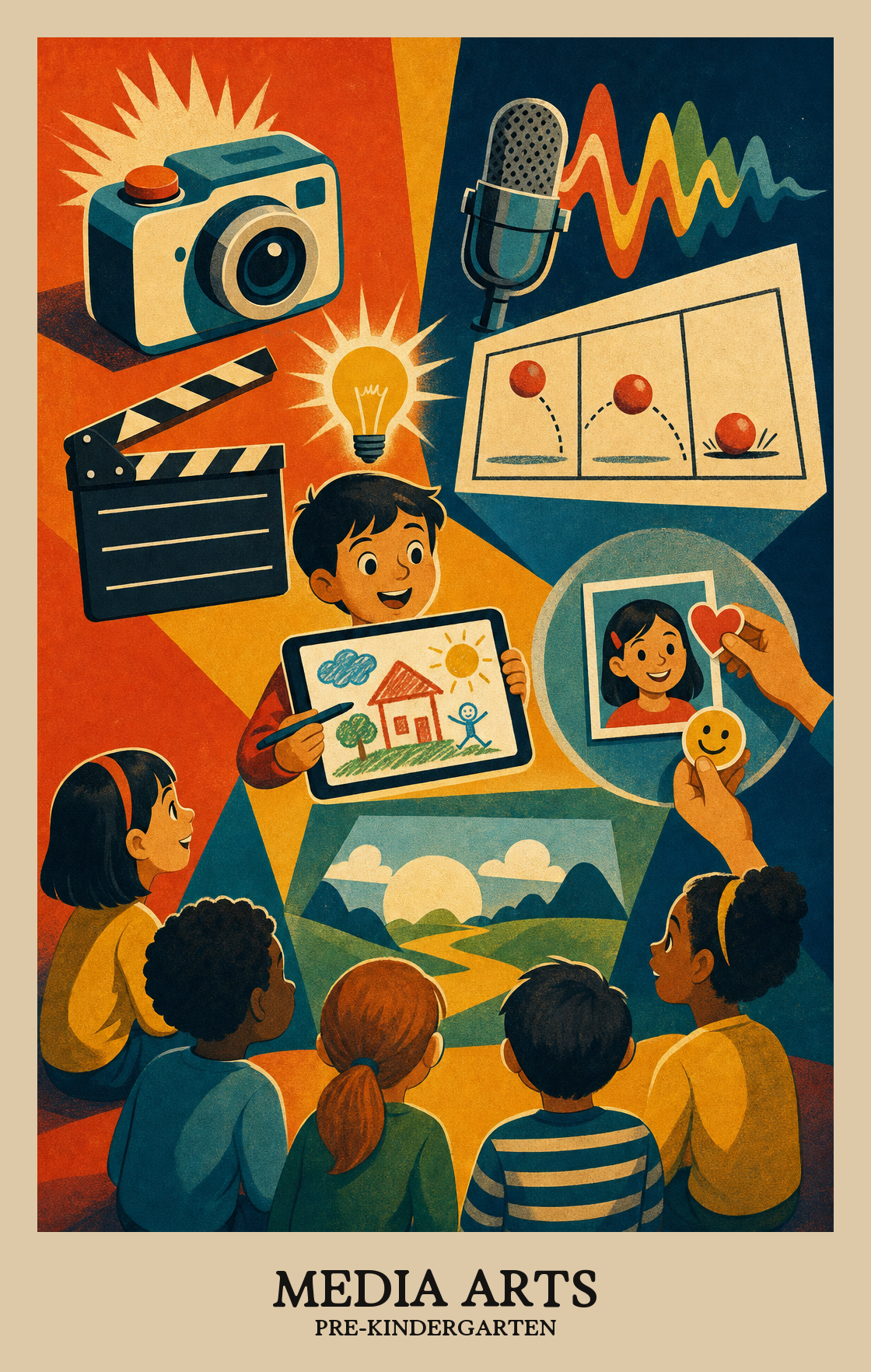 Illustration of what students learn in Pre-Kindergarten Arts: Media Arts