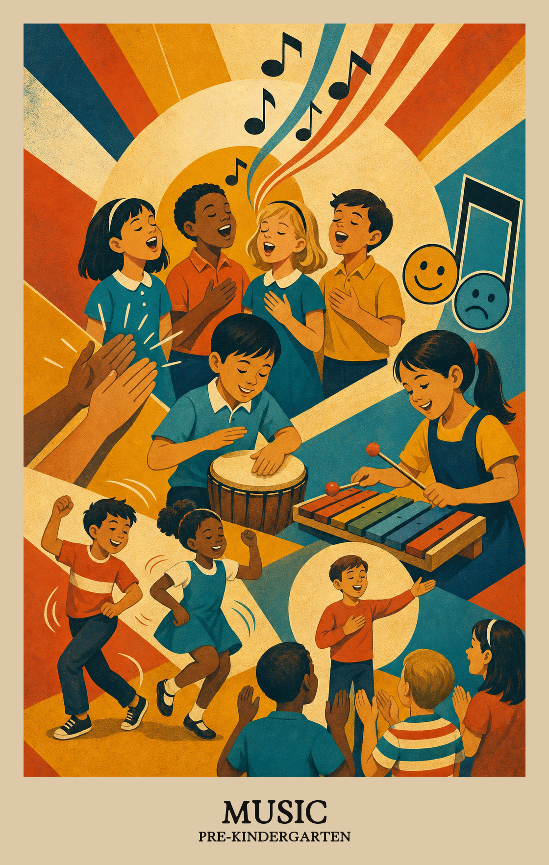 Illustration of what students learn in Pre-Kindergarten Arts: Music