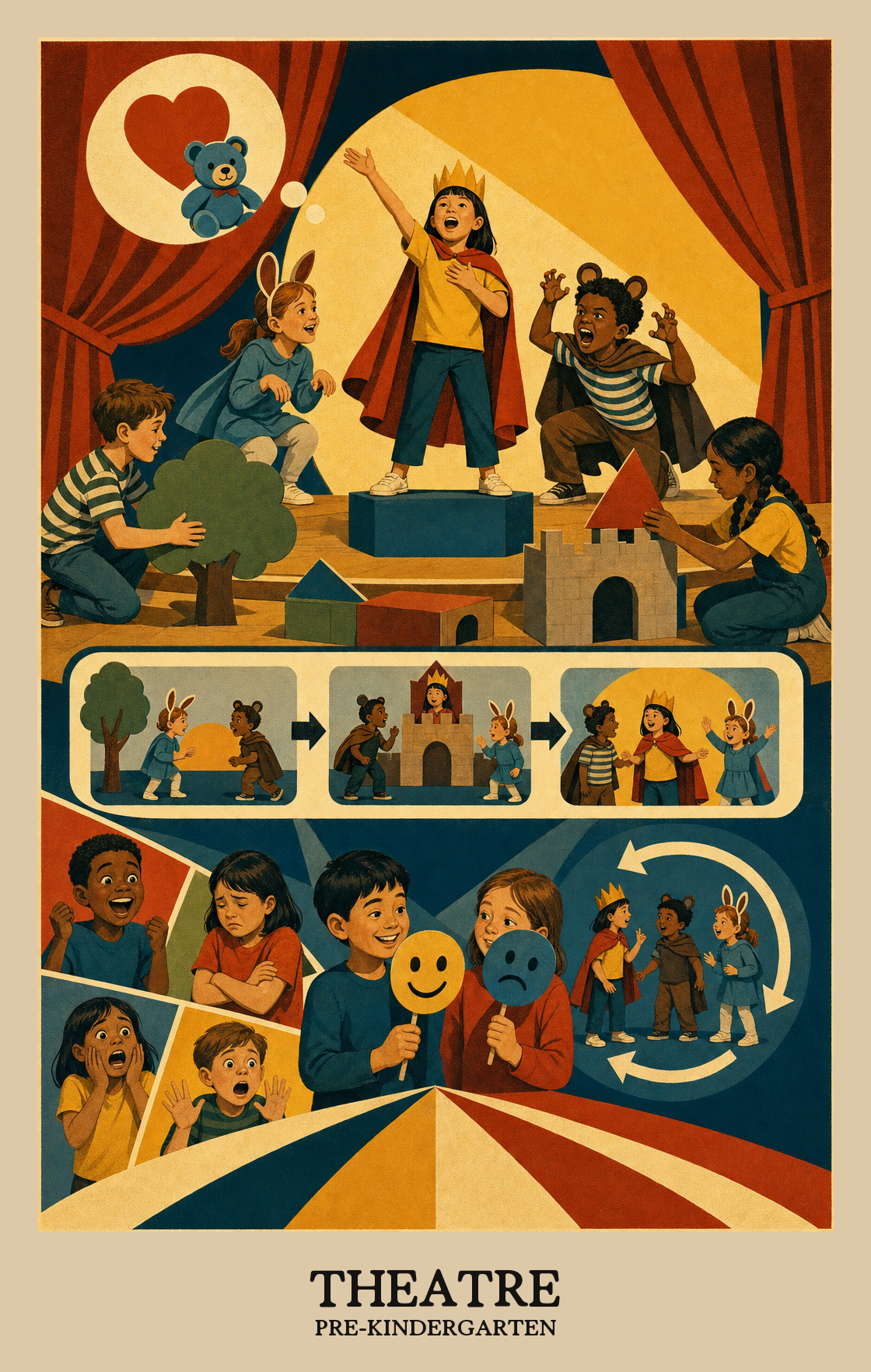 Illustration of what students learn in Pre-Kindergarten Arts: Theatre