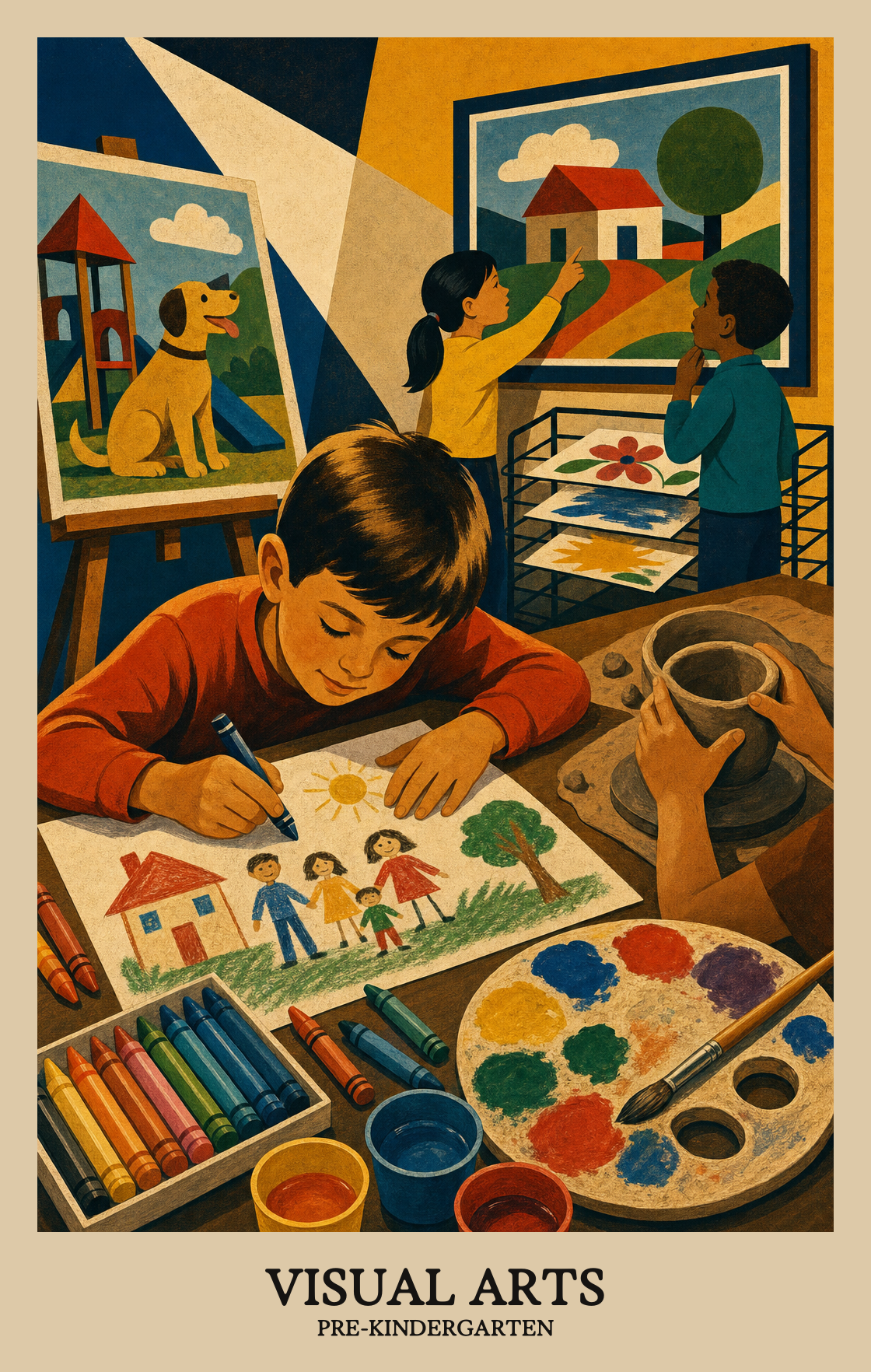 Illustration of what students learn in Pre-Kindergarten Arts: Visual Arts