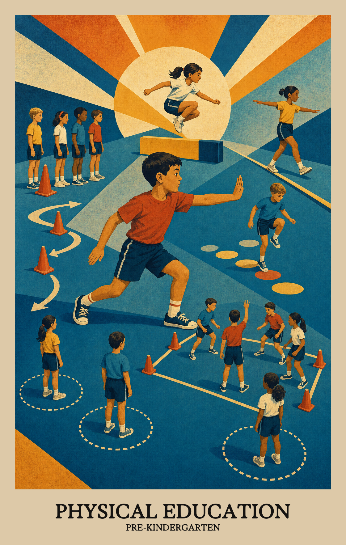 Illustration of what students learn in Pre-Kindergarten Physical Education
